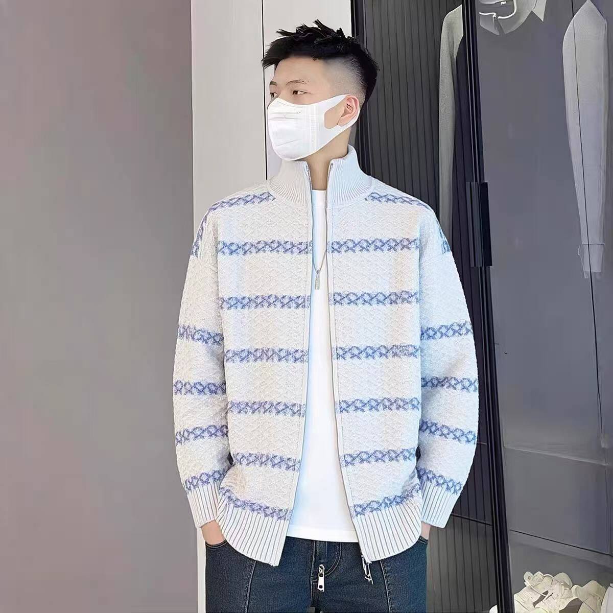 1506A/GA25140/P69复古休闲慵懒风V领针织衫男纯色外套ins2图片