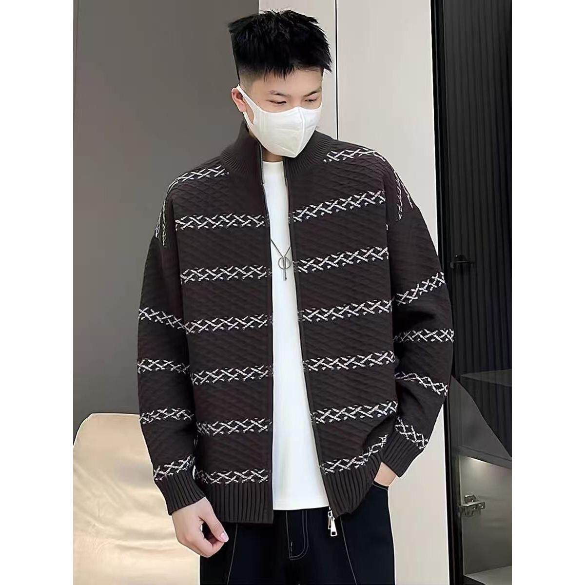 1506A/GA25140/P69复古休闲慵懒风V领针织衫男纯色外套ins2图片