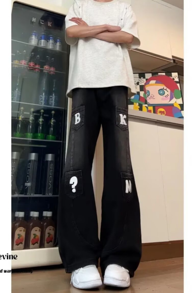 1506A/G11810/P47印花口袋弯刀装牛仔裤宽松阔腿长裤2，女装牛仔裤，星座1506A