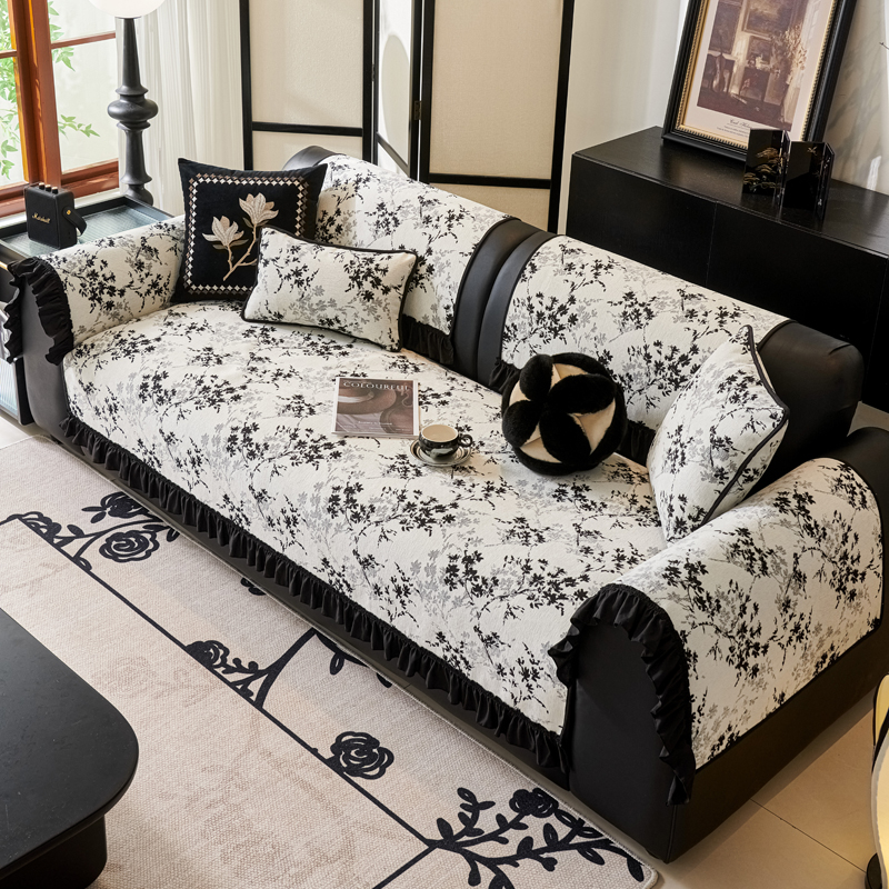 雪尼尔沙发垫四季通用防滑三坐一贵妃坐垫套罩2025新款扶手盖巾布