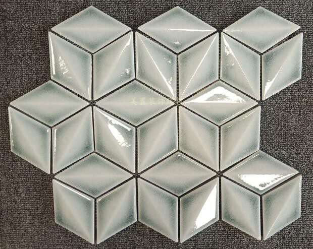 立体菱形艺术陶瓷马赛克浅灰裂工业风厨房浴室玄关客厅内墙装饰砖