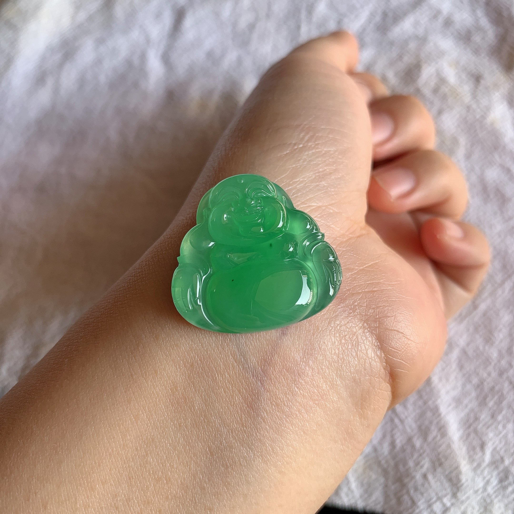 缅甸天然A货翡翠冰种木那阳绿佛公镶嵌件老坑玉翡翠木那佛公吊坠