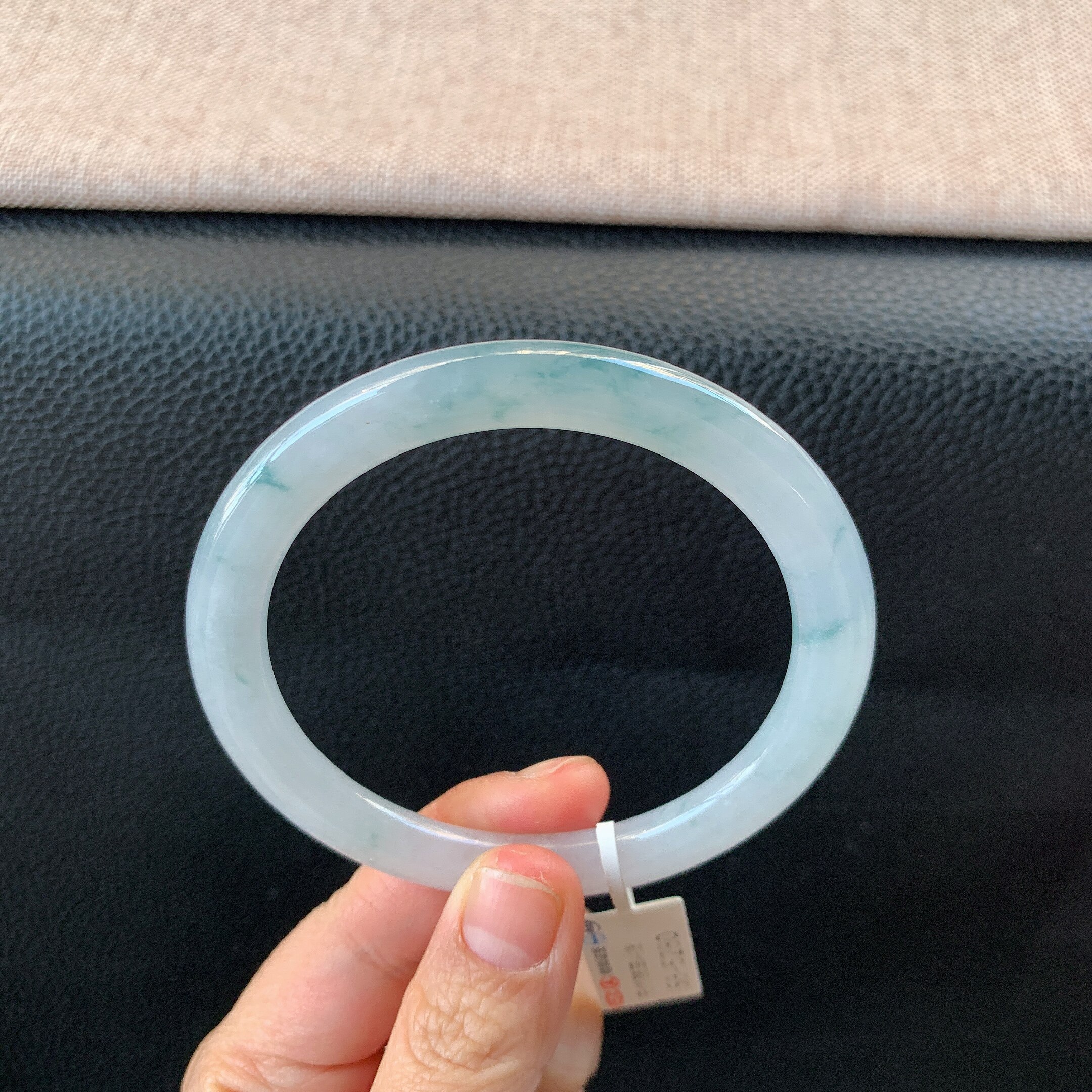 缅甸天然A货翡翠冰糯种飘花圆条手镯老坑玉美人条女款手环57/58mm