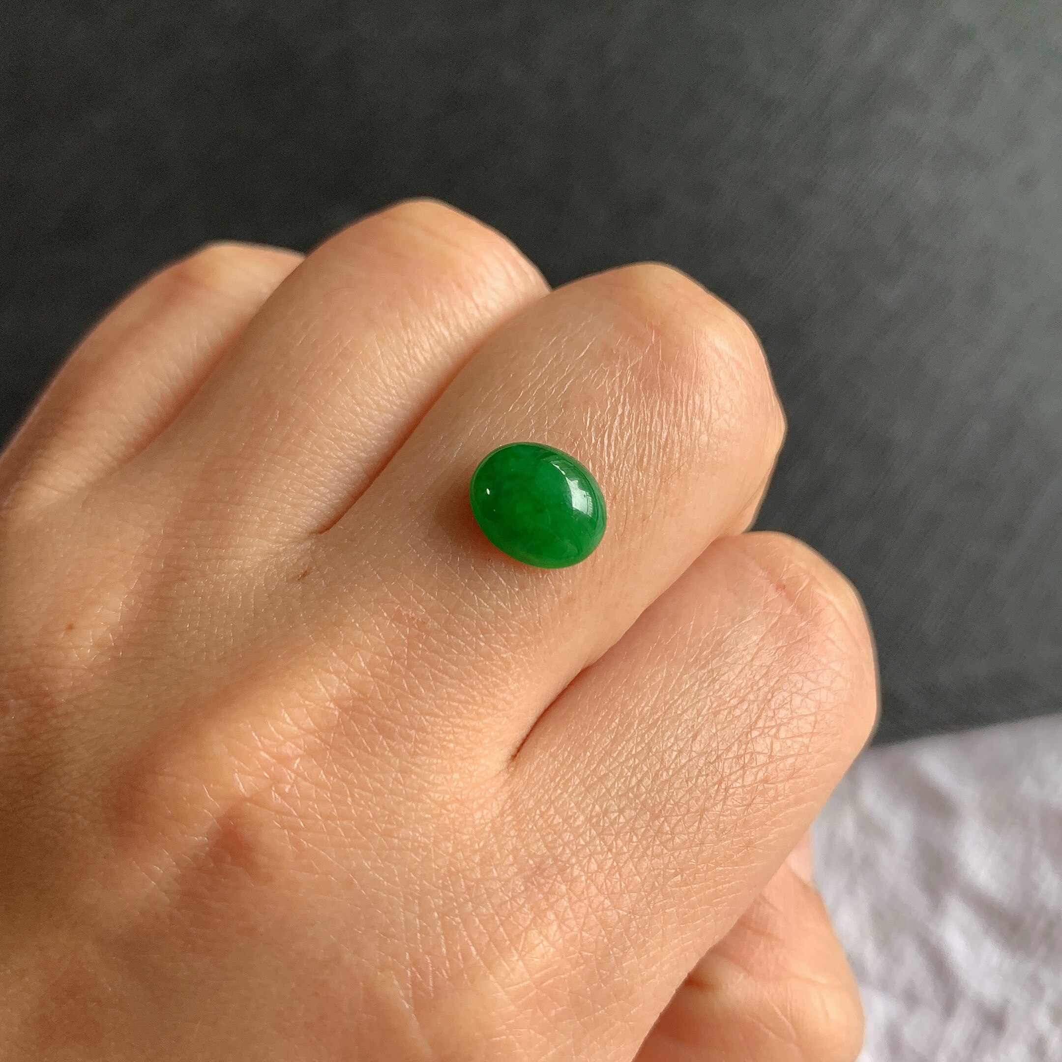 缅甸天然A货翡翠冰糯种阳绿满色蛋面镶嵌件老坑玉石满绿蛋面戒面