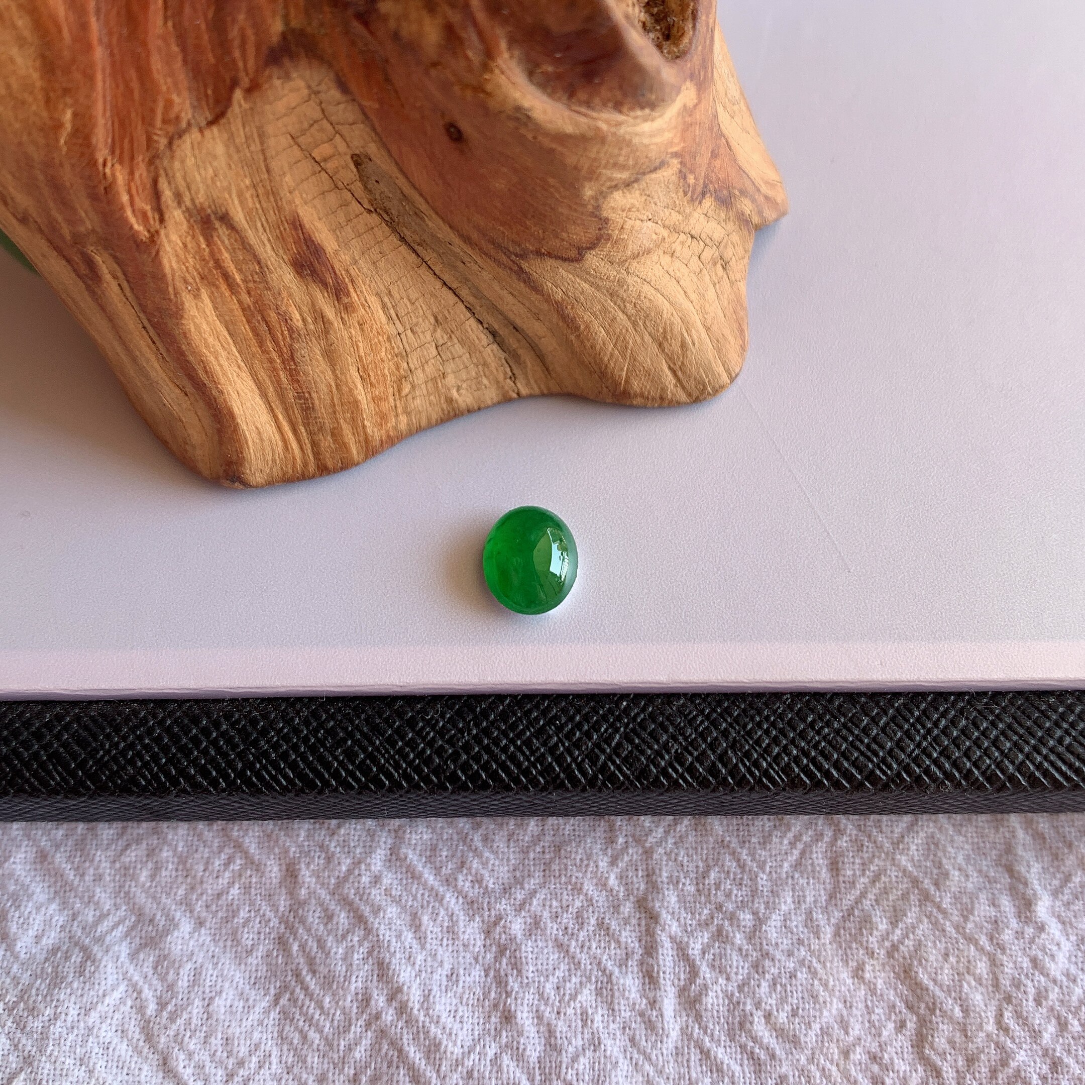 缅甸天然A货翡翠冰糯种阳绿满色蛋面镶嵌件老坑玉石满绿蛋面戒面