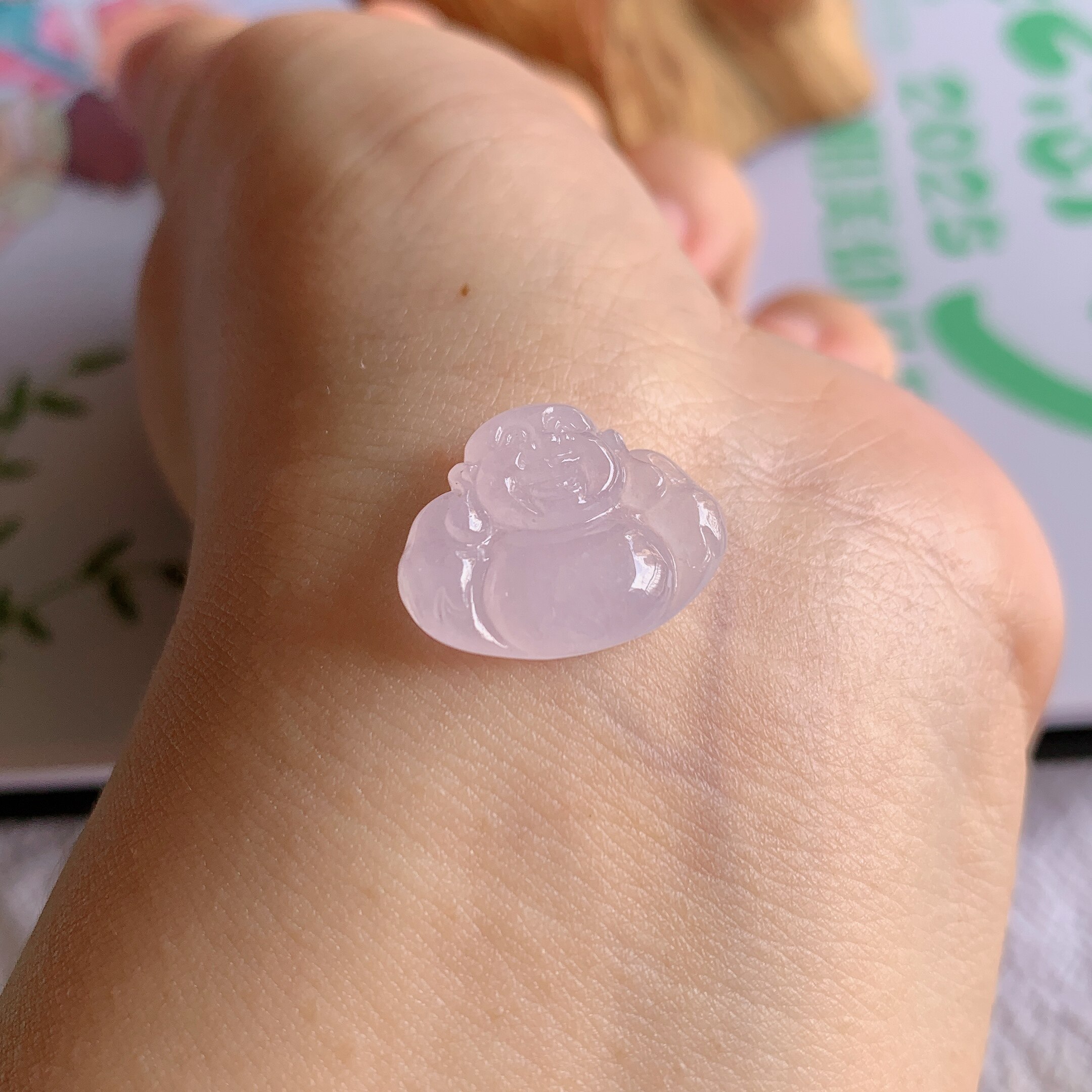 缅甸天然A货翡翠冰糯种冰紫佛公镶嵌件老坑玉佛公吊坠