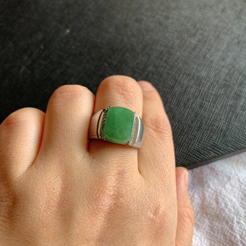 缅甸天然A货翡翠925银冰糯种满色马鞍戒指老坑玉翡翠马鞍活口戒指