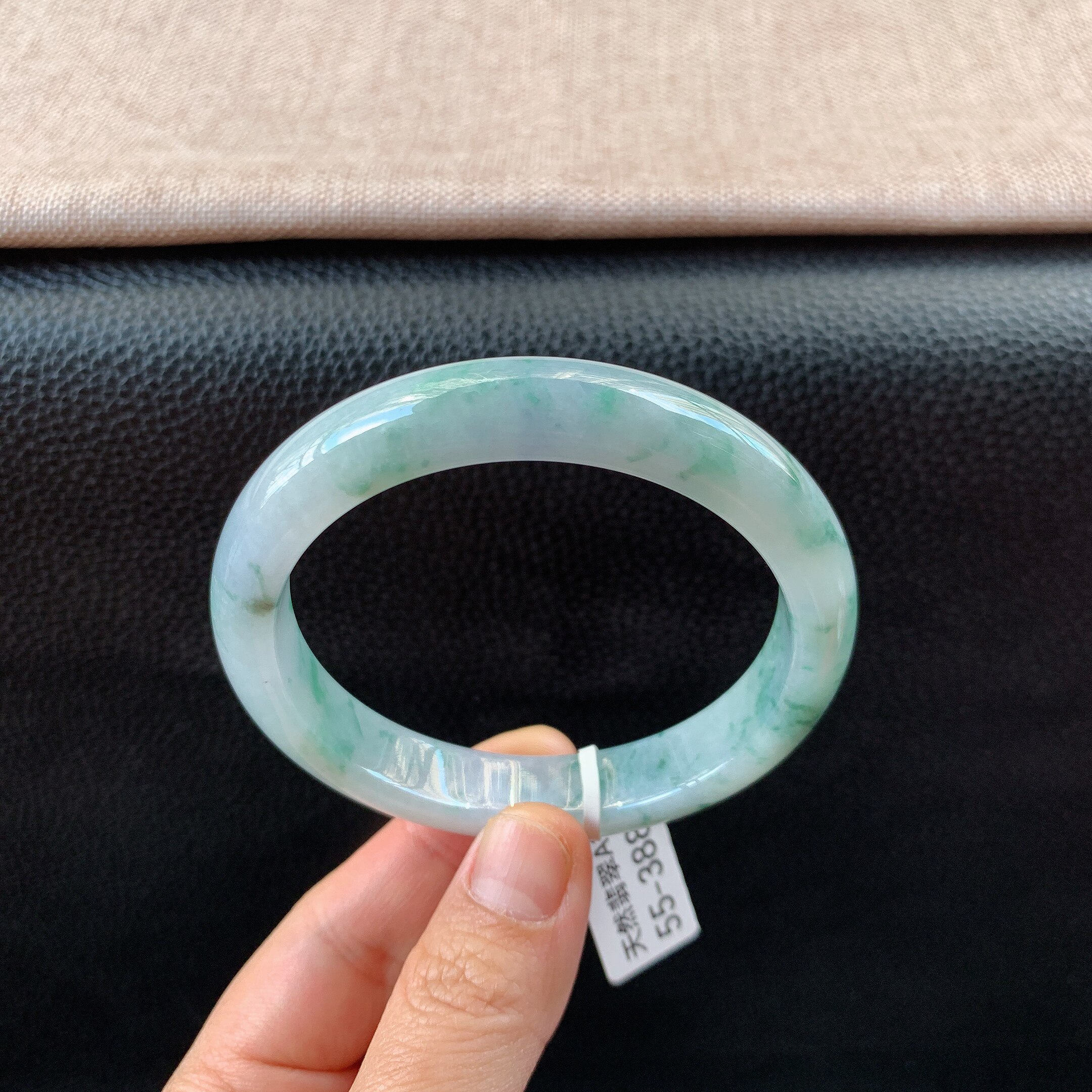 缅甸天然A货翡翠冰糯种飘花正装手镯老坑玉飘花女款手镯54/55圈口