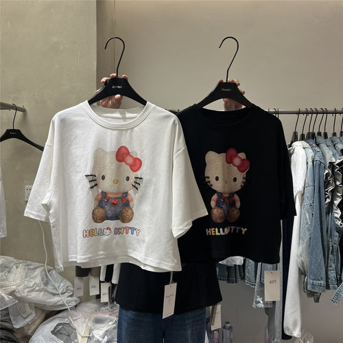 单品DANPIN 甜妹必入kt猫印花短款洋气短袖t恤辣妹穿搭夏季半袖女