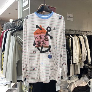 条纹旋转木马印花长袖 917 新款 春季 T恤撞色领航海风宽松上衣 2026