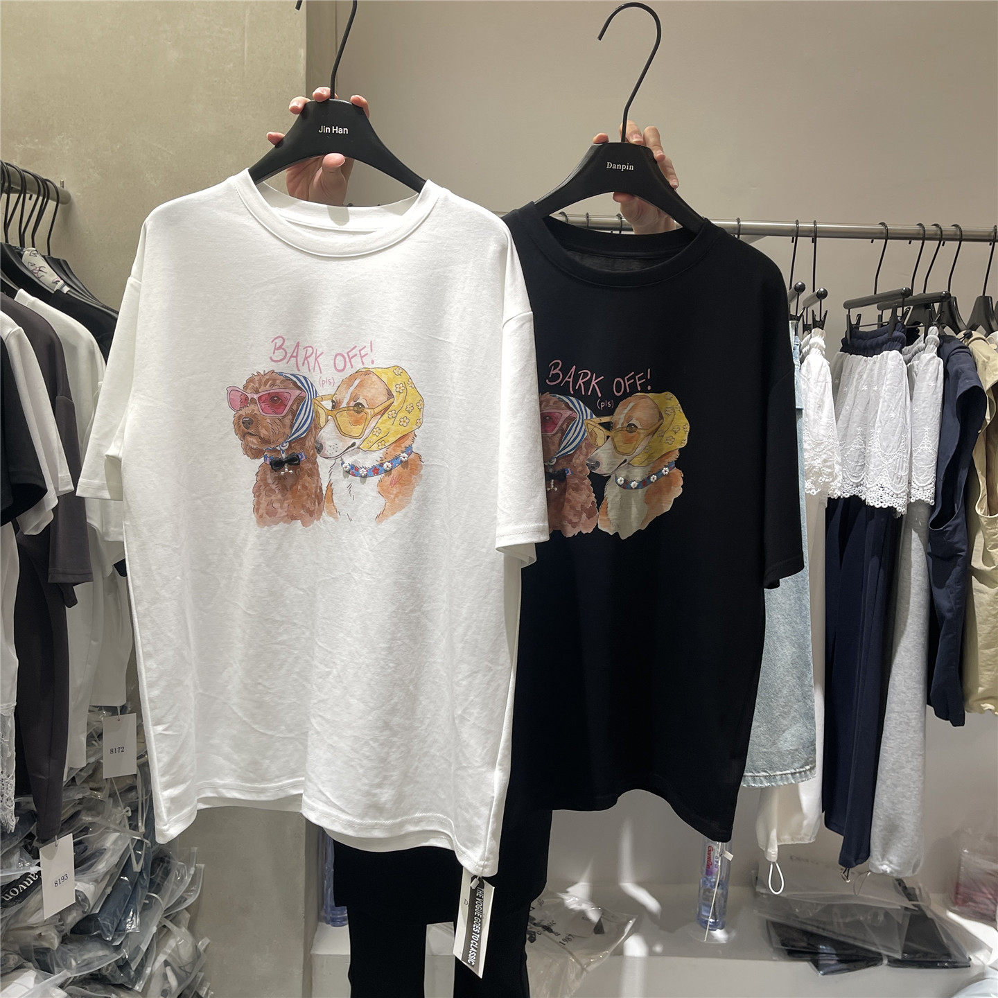 单品DANPIN 趣味小狗印花短袖T恤女夏季圆领卡通狗狗图案纯棉上衣