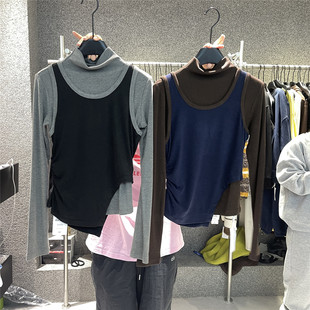 t恤显瘦洋气百搭套装 韩系小众设计感高领叠穿两件套长袖 冬季 917