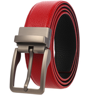 男针扣皮带纯牛皮裤带头层牛皮扣针腰带打孔洞本命年红色真皮皮带