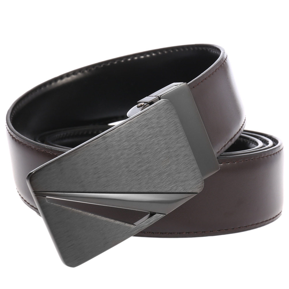 男士棕色平滑扣腰带打孔打洞打眼真皮皮带商务休闲裤带爸爸针扣带