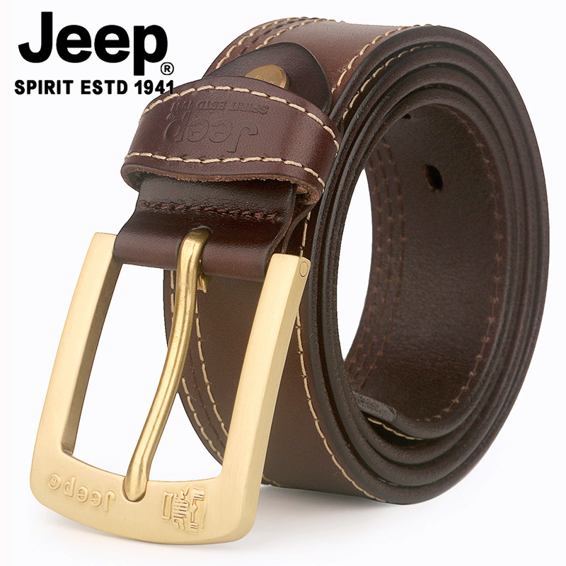 JEEP男士穿线头层牛皮牛仔皮带
