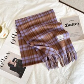 澳洲百分百纯羊毛高级感经典 英伦复古格子围巾情侣款 男友礼物围脖