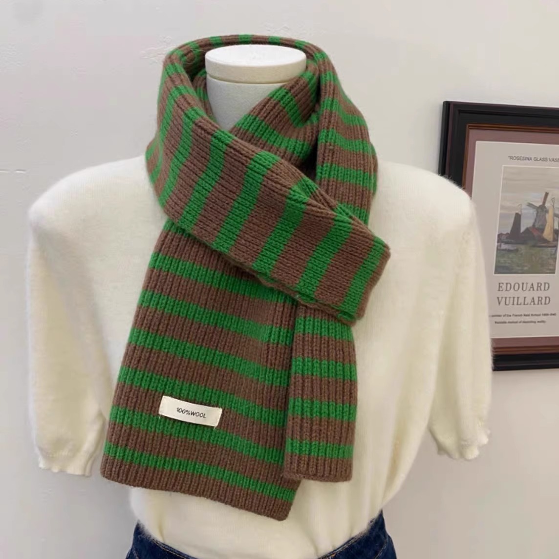 东大门100%纯羊毛羊绒撞色条纹围巾百搭韩国小围巾亲子情侣款围脖