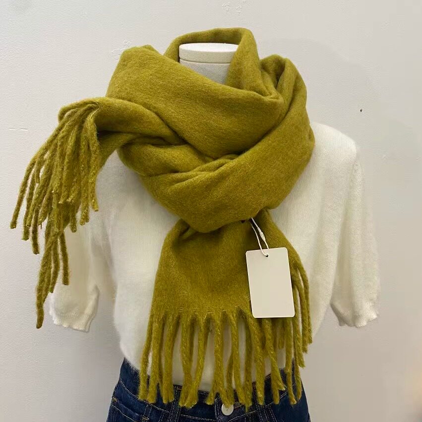 韩系纯色基础款芥末黄灰紫围巾女冬季高级感百搭围脖披肩情侣款男