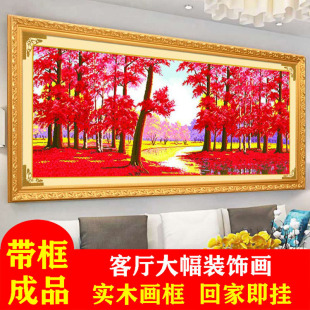 裱 带框十字绣成品鸿运当头枫树林客厅大幅手工绣好 风景挂画已装