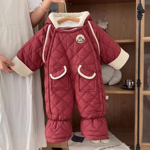 2025婴儿冬季新款衣服新生儿加绒加厚连体衣外出防风衣月宝宝抱服