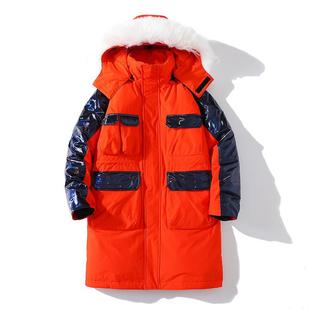 冬加厚90绒外套男90%白鸭绒羽绒服情侣款 大毛领中长款 羽绒服男士