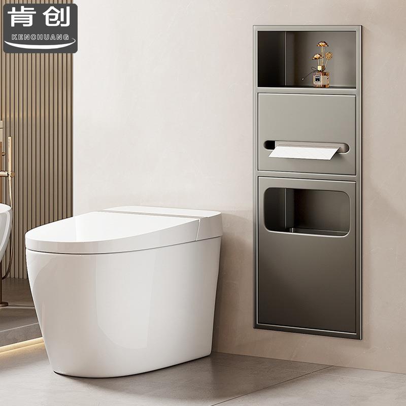 嵌入式马桶壁龛卫生间垃圾桶置物架浴室304不锈钢带门壁龛柜置物