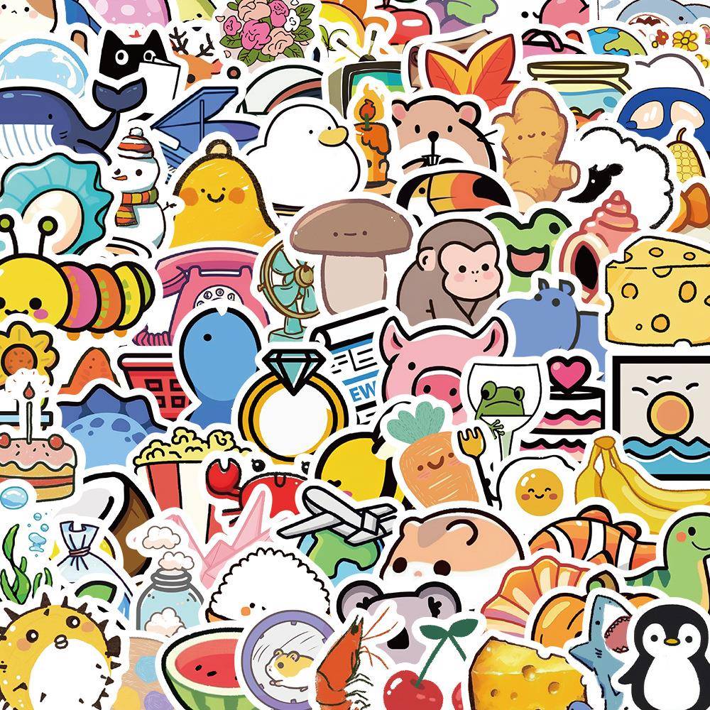 100张可爱Q版卡通小东西动物涂鸦贴纸装饰行李箱手机防水贴纸