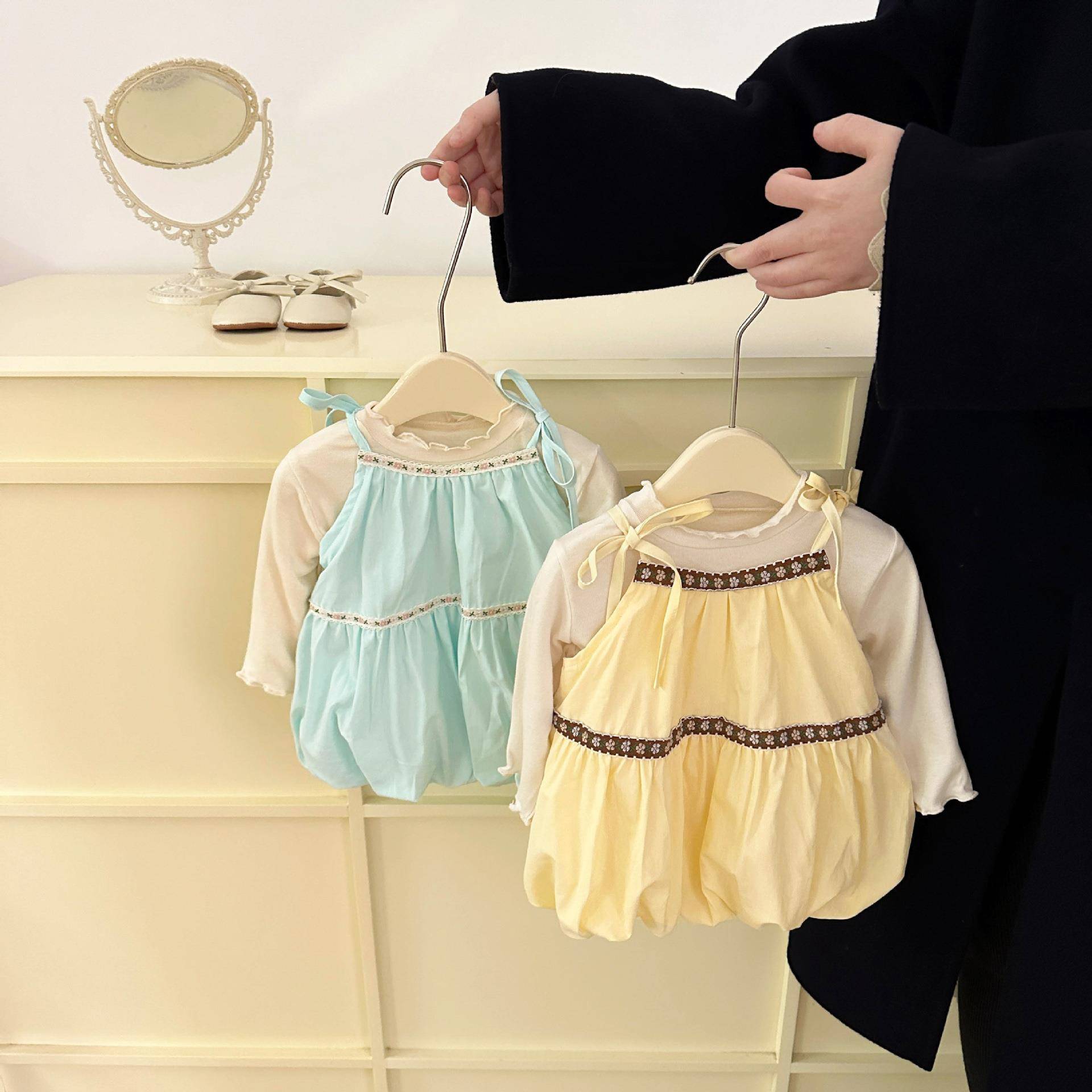 韩版女童连衣裙套装2025春装新款洋气儿童拼色吊带裙女宝宝公主裙