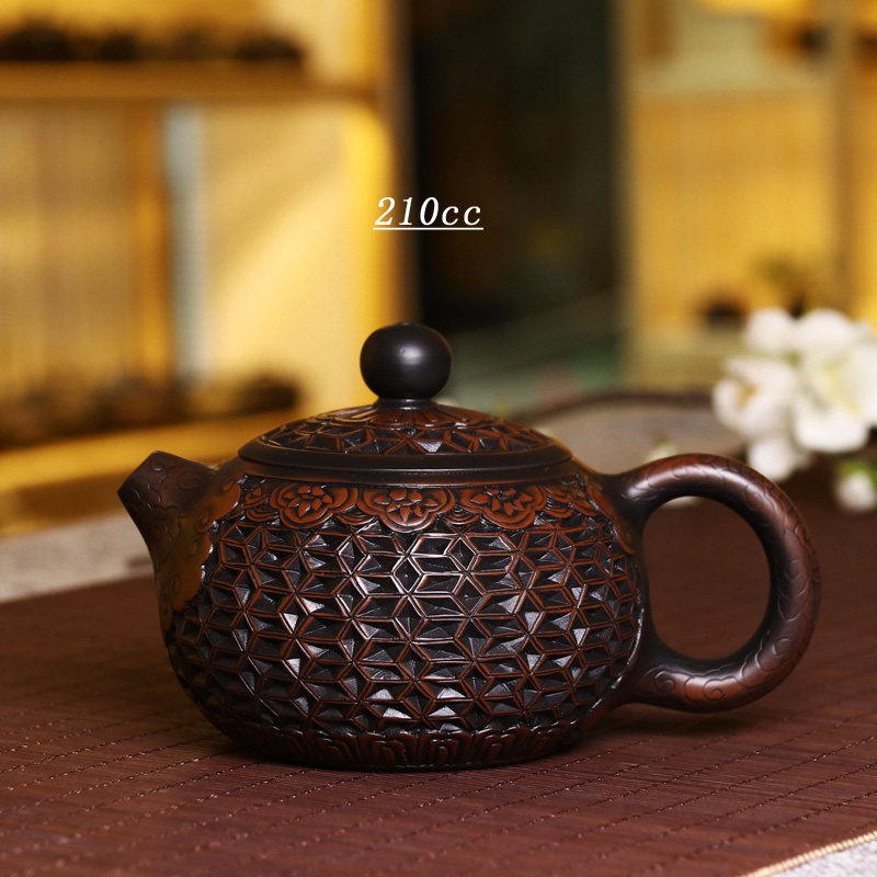 缘益陶云南建水紫陶壶浮雕壶仿古龙蛋西施壶复古茶壶牡丹花泡茶壶