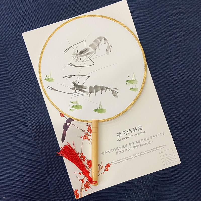 手绘古风团扇汉服舞蹈双面团扇儿童团扇长柄流苏古典女跳舞扇圆扇