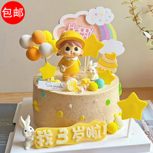 小黄衣女孩生日蛋糕装饰摆件可爱雨衣带烘焙小黄帽小黄人娃娃小小