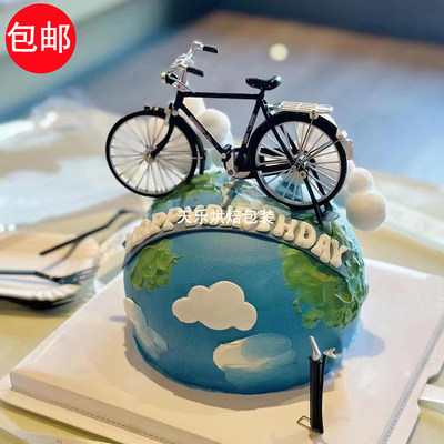 自行车蛋糕装饰模型摆件怀旧生日