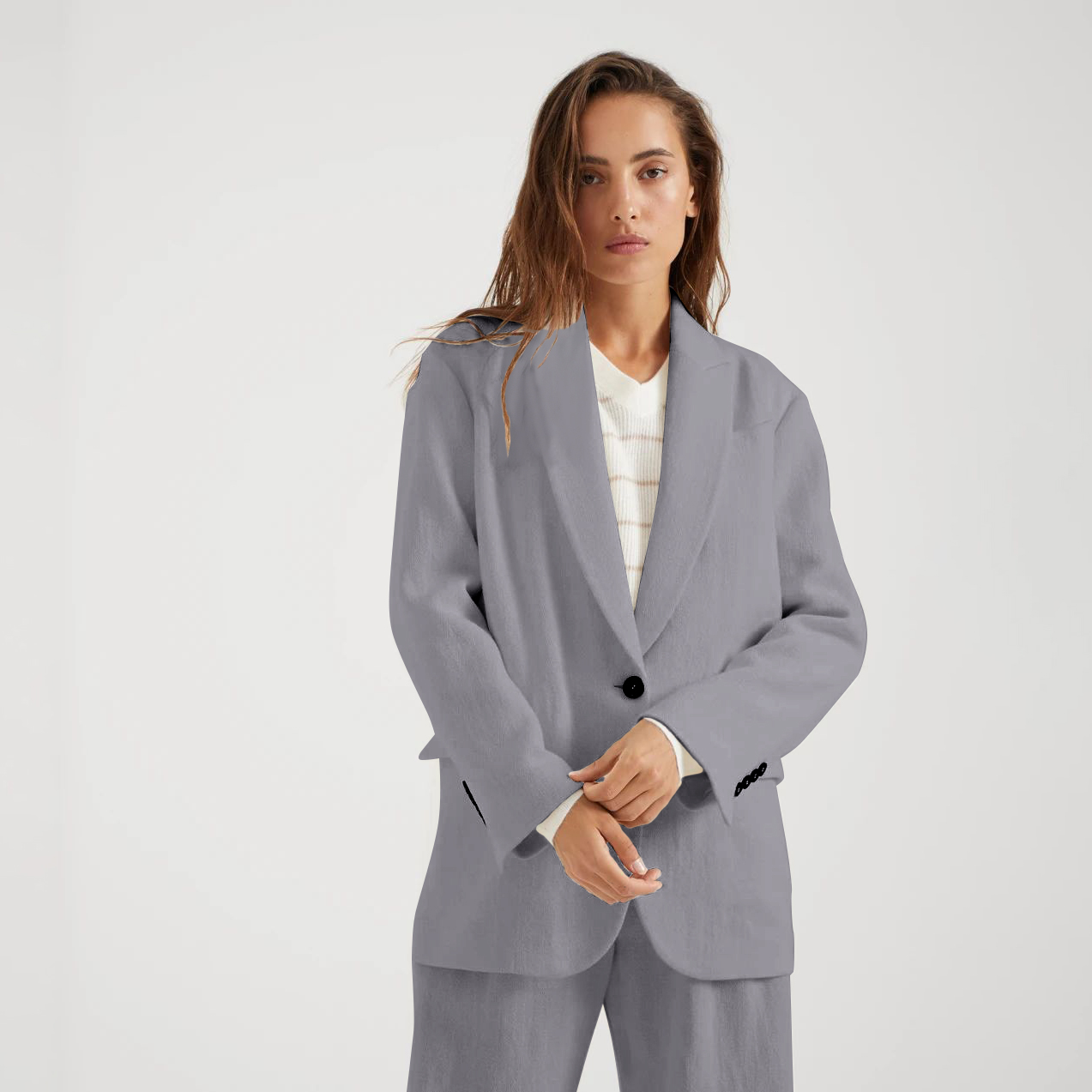 GUIMO新款时尚休闲百搭显瘦西装外套女中长款气质通勤西服