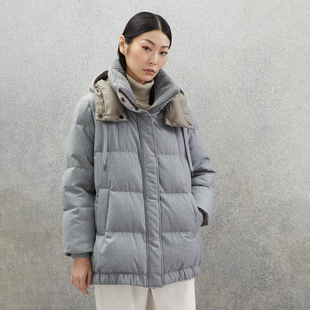 冬季新款BC系列羽绒服纯色连帽羊毛拼接鹅绒服加厚保暖外套上衣