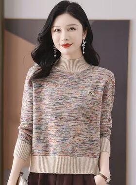 半高领加厚花纱针织毛衣