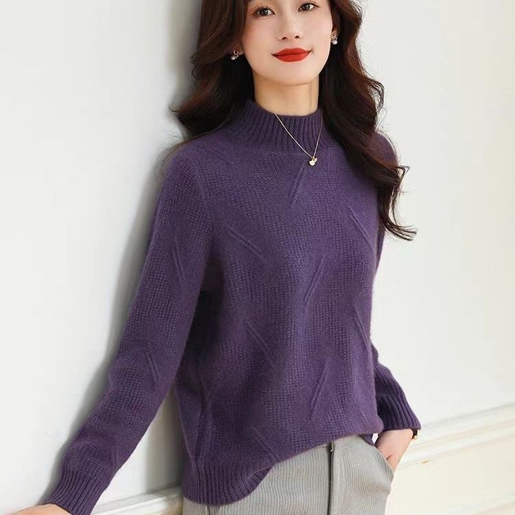 半高领提花针织毛衣女秋冬新款宽松慵懒风洋气百搭时尚打底衫上衣