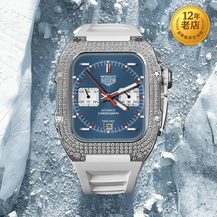 星圖適用iwatch123456789se2代45mm44不銹鋼殼保護套鉆氟橡膠蝴蝶扣表帶自動全包改裝 高級 理查德rm潮男42個性