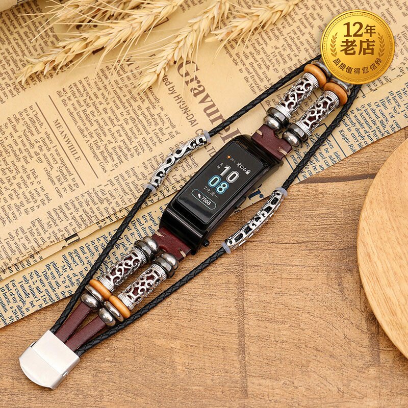 星图复古民族风B5/b3/6789适合华为watch fit34pro手环真皮手表智能荣耀b6男女蓝牙不锈钢手链替换个性小米10