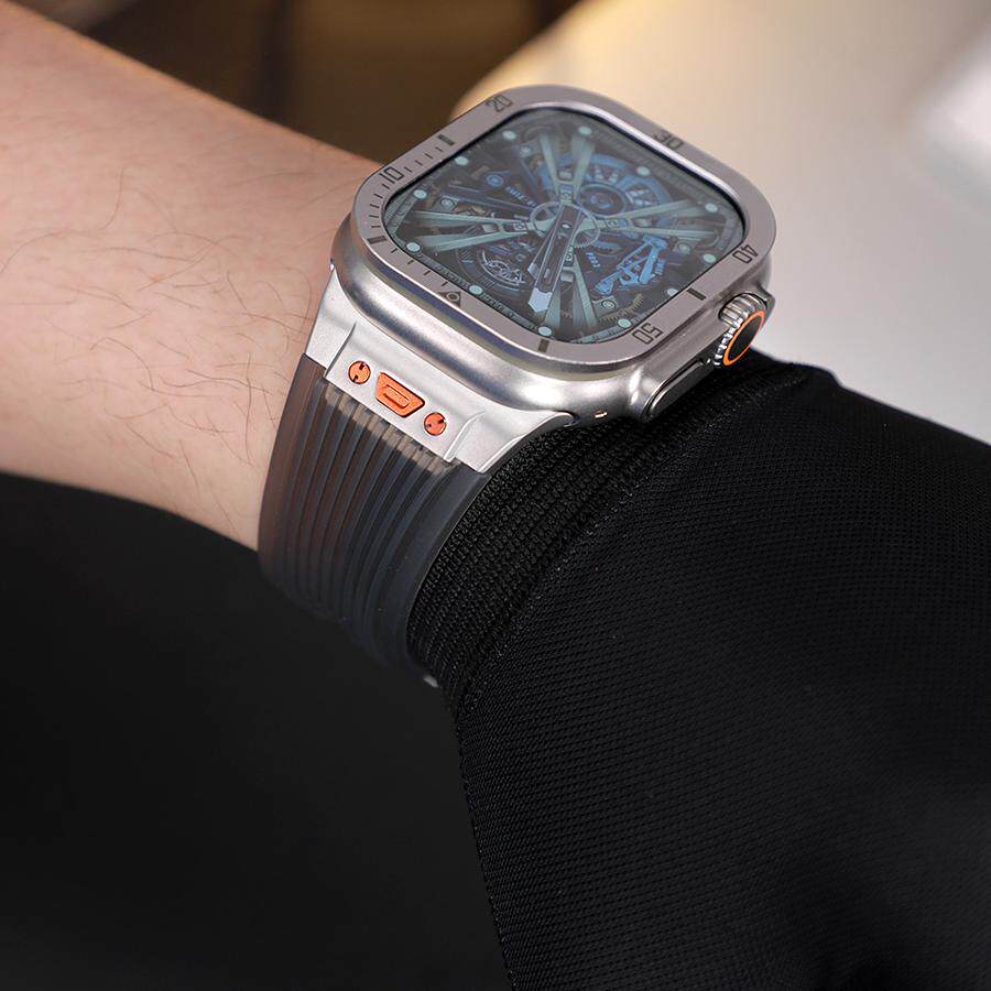 星图ultra49mm冰爽半透明苹果手表带液态弹力硅胶改装s10代iwatch23456789se不锈钢金属折叠扣45/44/42mm男女