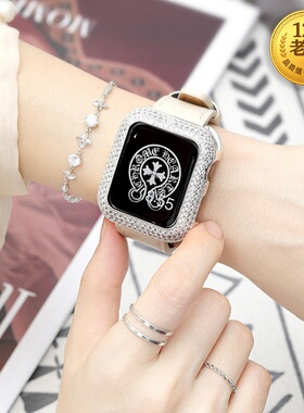 星图适苹果手表iwatch123456se7s89s10金属11满钻壳46保护套45可爱男女40mm41潮换花真皮表带ultra49硅胶42