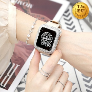 星图适苹果手表iwatch123456se7s89s10金属11满钻壳46保护套45可爱男女40mm41潮换花真皮表带ultra49硅胶42