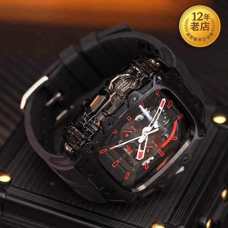 星图iwatch ultra49mm1/2/3透明冰川中框金属改装壳苹果手表带蝴蝶扣氟橡胶不锈钢扣运动applewatch9潮新款男