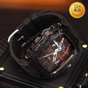 壳苹果手表带蝴蝶扣氟橡胶不锈钢扣运动applewatch9潮新款 星图iwatch 3透明冰川中框金属改装 男 ultra49mm1