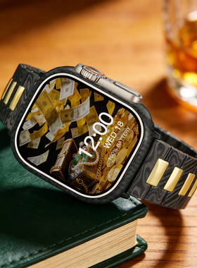 星图奢华碳纤维苹果手表带磁力机械扣超轻便耐磨损三株拼色ultra49mm123代iwatch23456789se10男女11个性高级