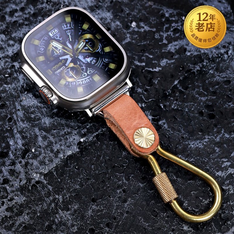 适用星图iwatch1258se49ultra46苹果手表带植糅牛皮不锈钢铜扣链子b7华为gt46小米oppo佳明pro三星47vivo荣耀