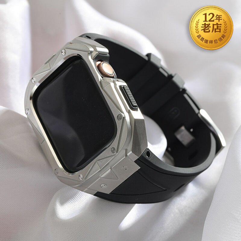 星图适iwatch1234567se8s9一体金属保护壳手表带创意个性高级包裹保护男女applewatch45mm44防摔花ultra