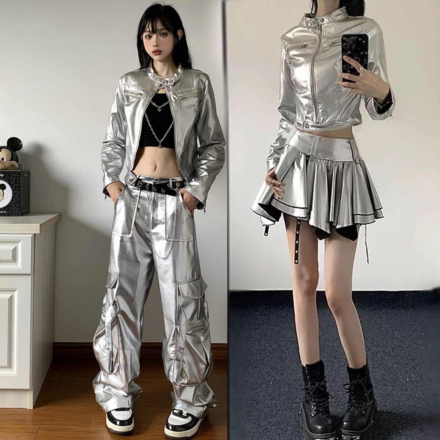 女团kopo嘻哈爵士舞银色街舞套装