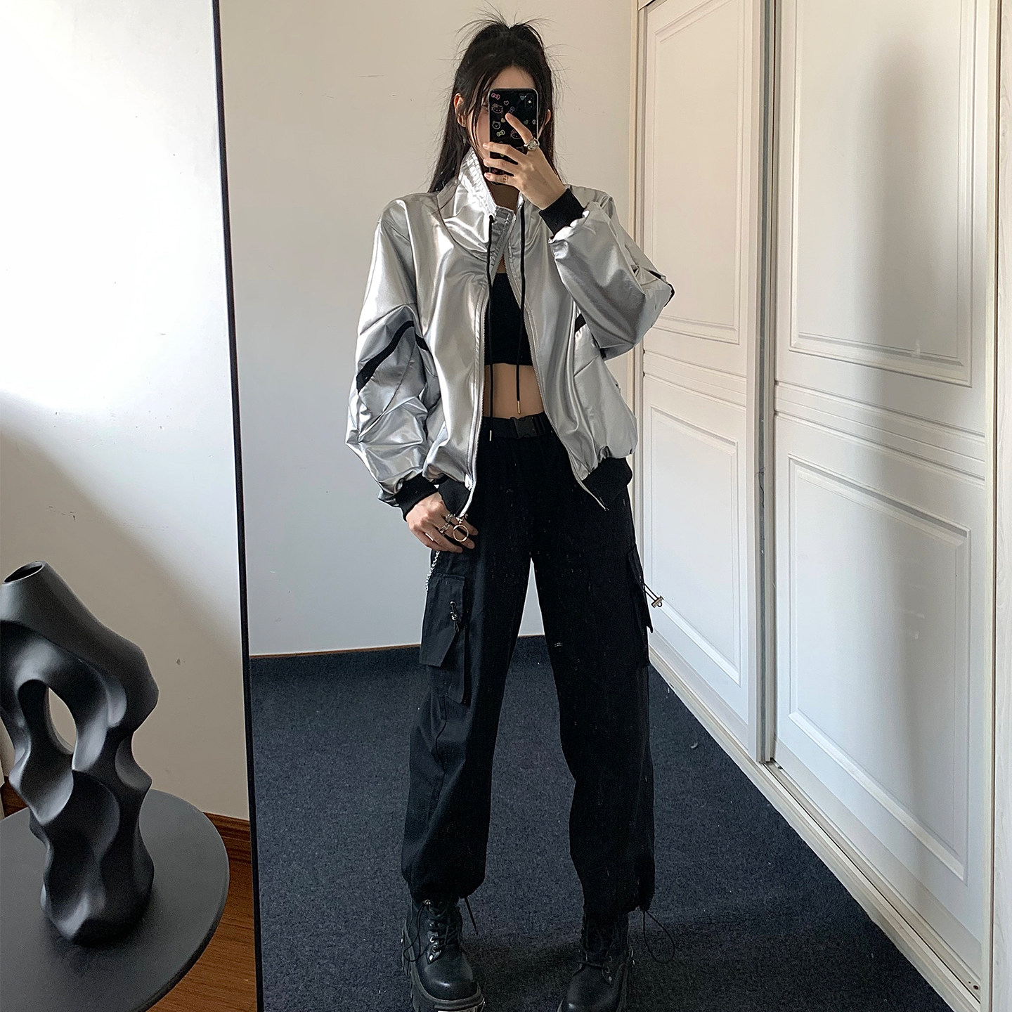 kpop女团银色ai未来科技感嘻哈服装打歌服酒吧夜场舞台演出服套装
