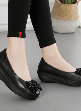 真皮软底妈妈鞋软皮女鞋牛筋底浅口牛皮中老年皮鞋羊皮全皮单鞋女