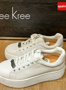 cree kree西班牙2025新款小白鞋女平底增高休闲运动鞋